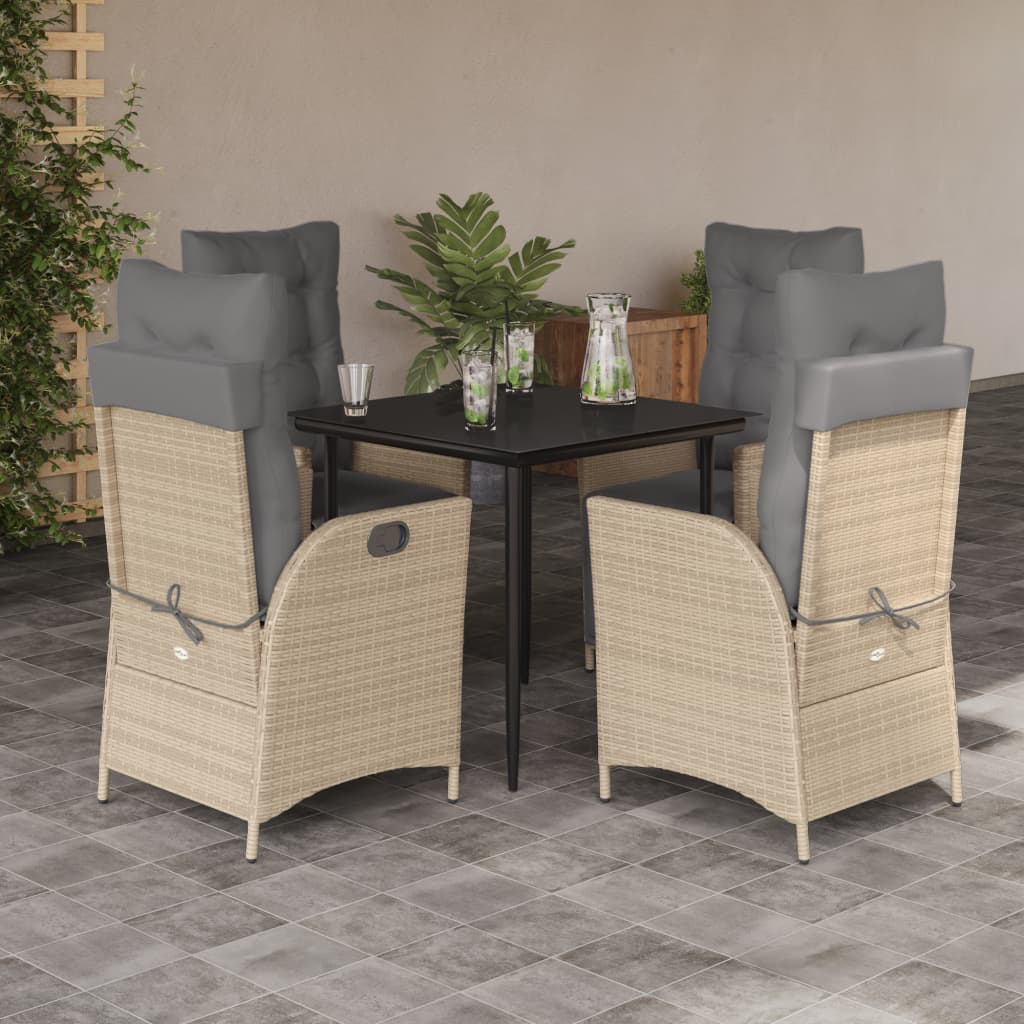 vidaXL 3-delige Tuinset met kussens poly rattan gemengd beige