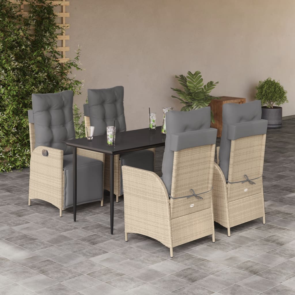 vidaXL 3-delige Tuinset met kussens poly rattan gemengd beige