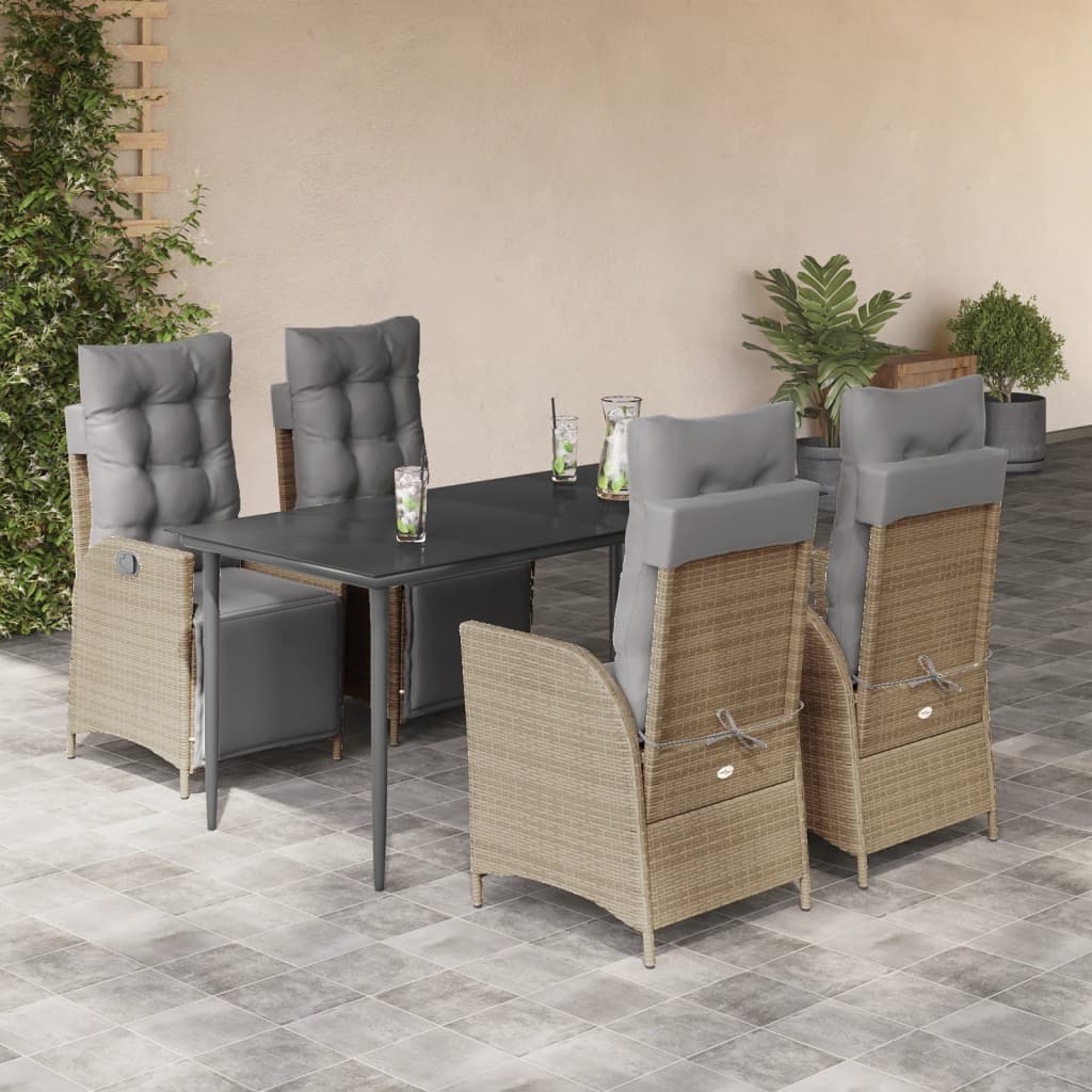 vidaXL 3-delige Tuinset met kussens poly rattan gemengd beige