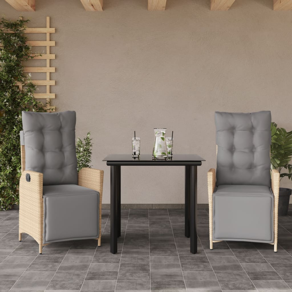 vidaXL 3-delige Tuinset met kussens poly rattan gemengd beige