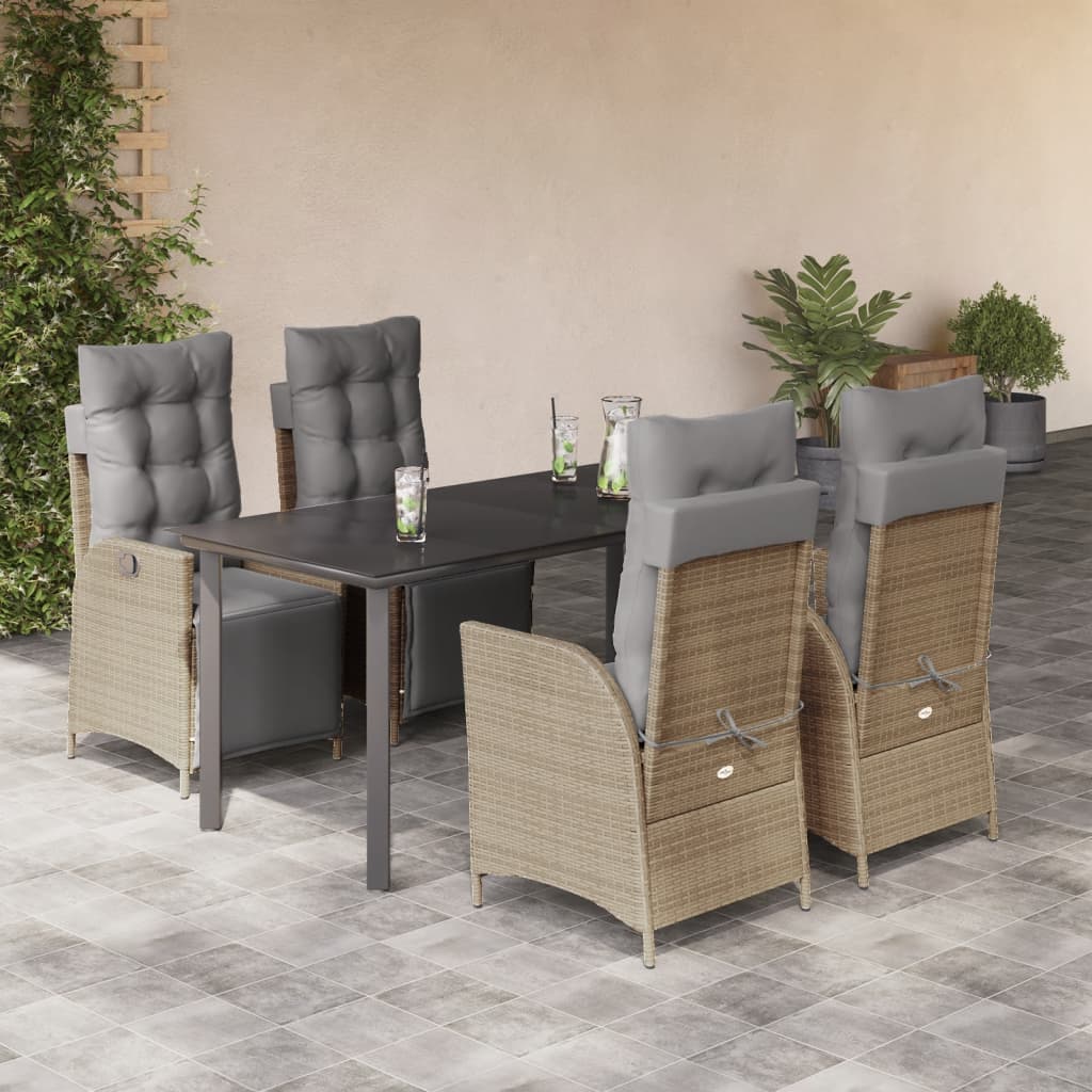 vidaXL 3-delige Tuinset met kussens poly rattan gemengd beige