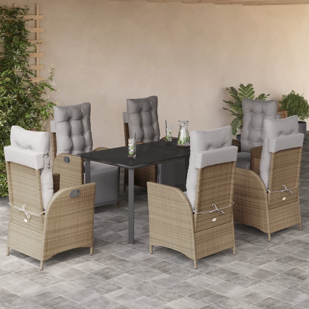vidaXL 3-delige Tuinset met kussens poly rattan gemengd beige