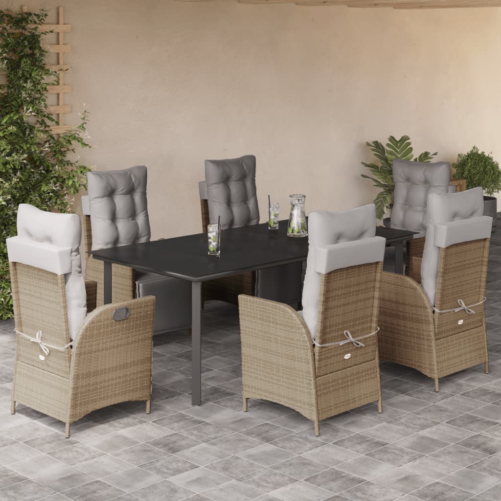 vidaXL 3-delige Tuinset met kussens poly rattan gemengd beige