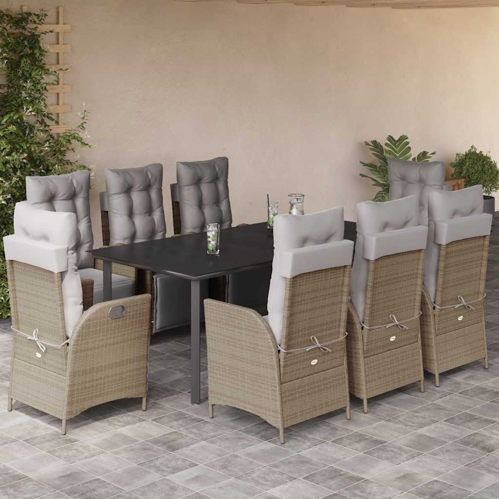 vidaXL 3-delige Tuinset met kussens poly rattan gemengd beige