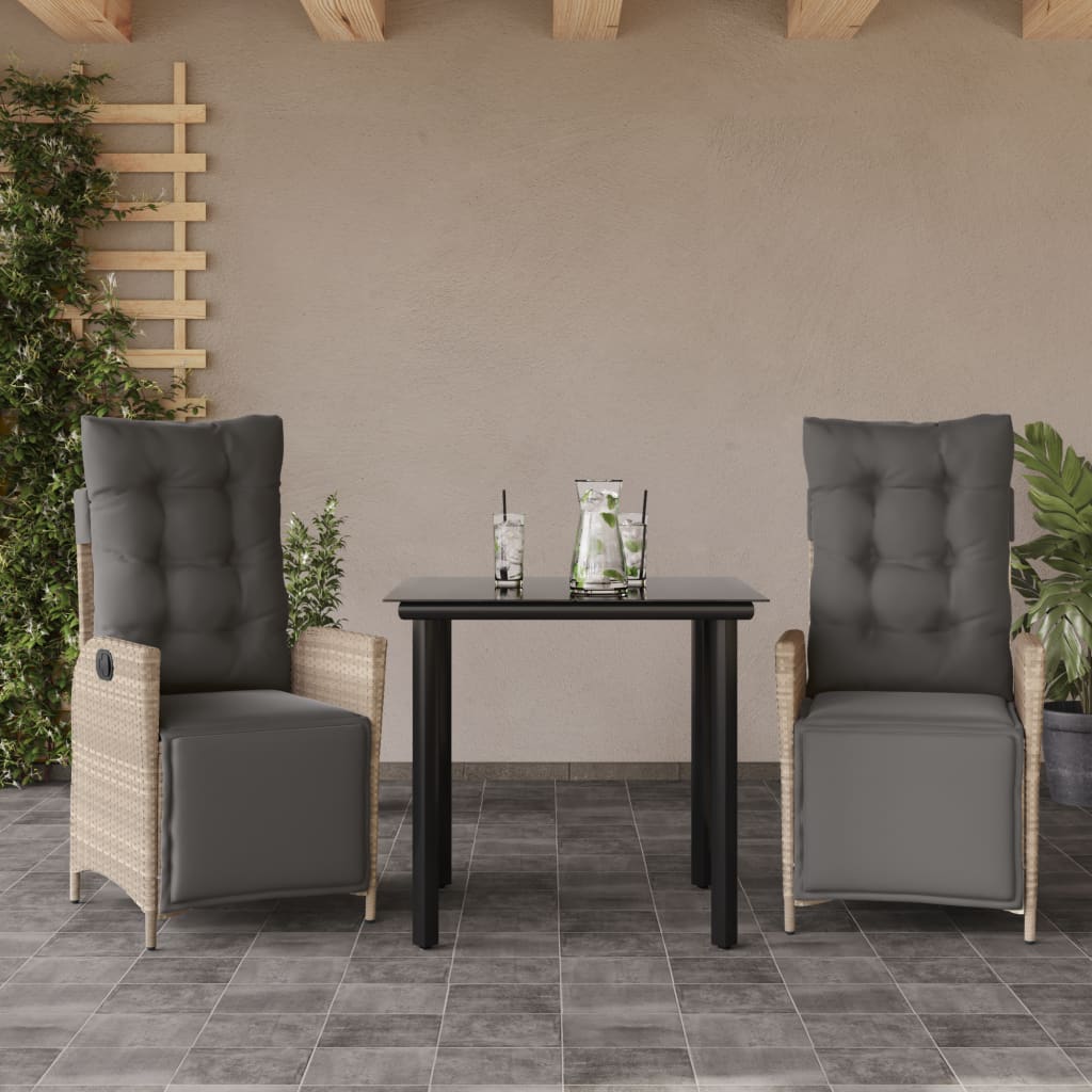 vidaXL 3-Piece Garden Lounge Set with Cushions Poly Rattan Light Grey