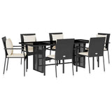 vidaXL 7-delige Tuinset met kussens poly rattan zwart