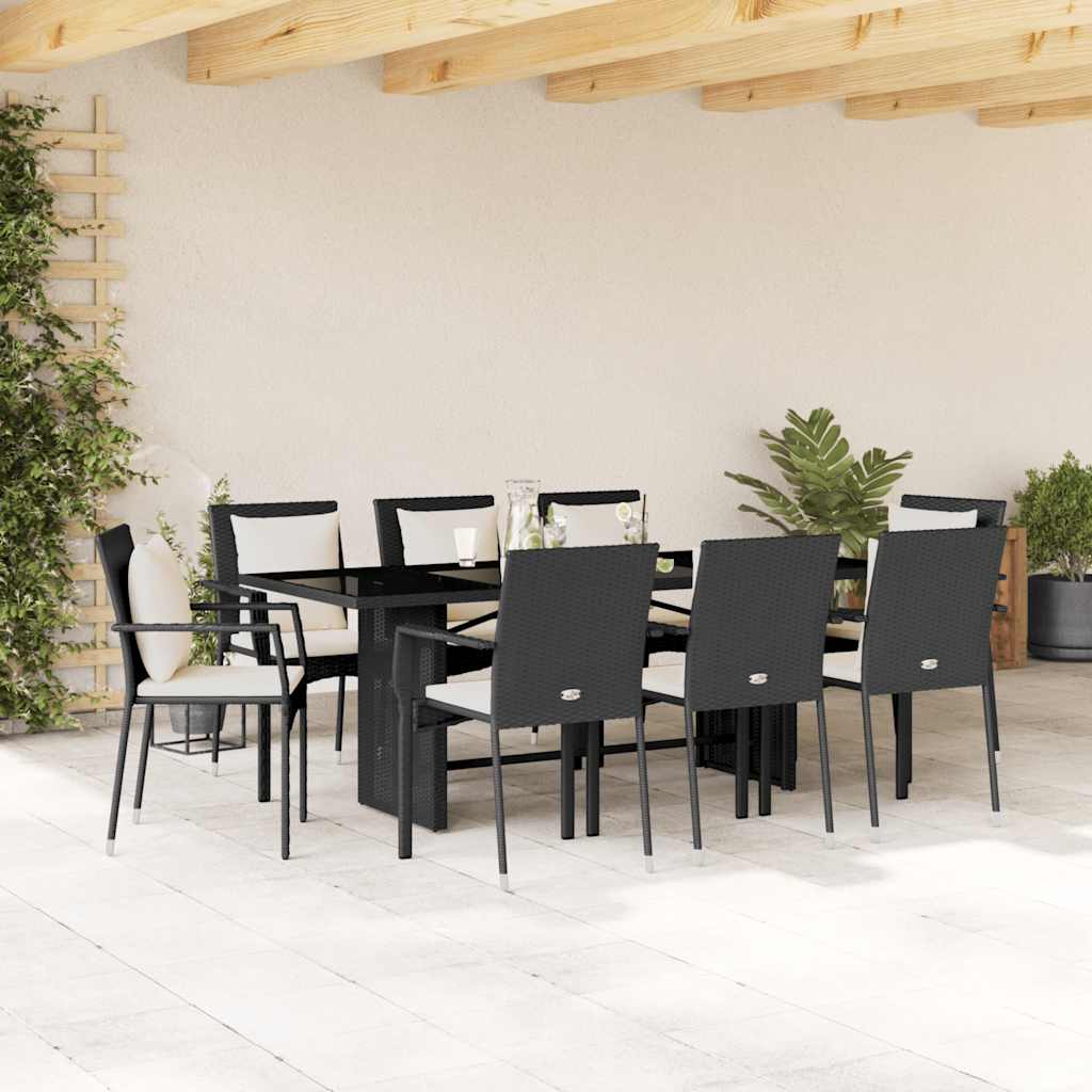vidaXL 7-delige Tuinset met kussens poly rattan zwart
