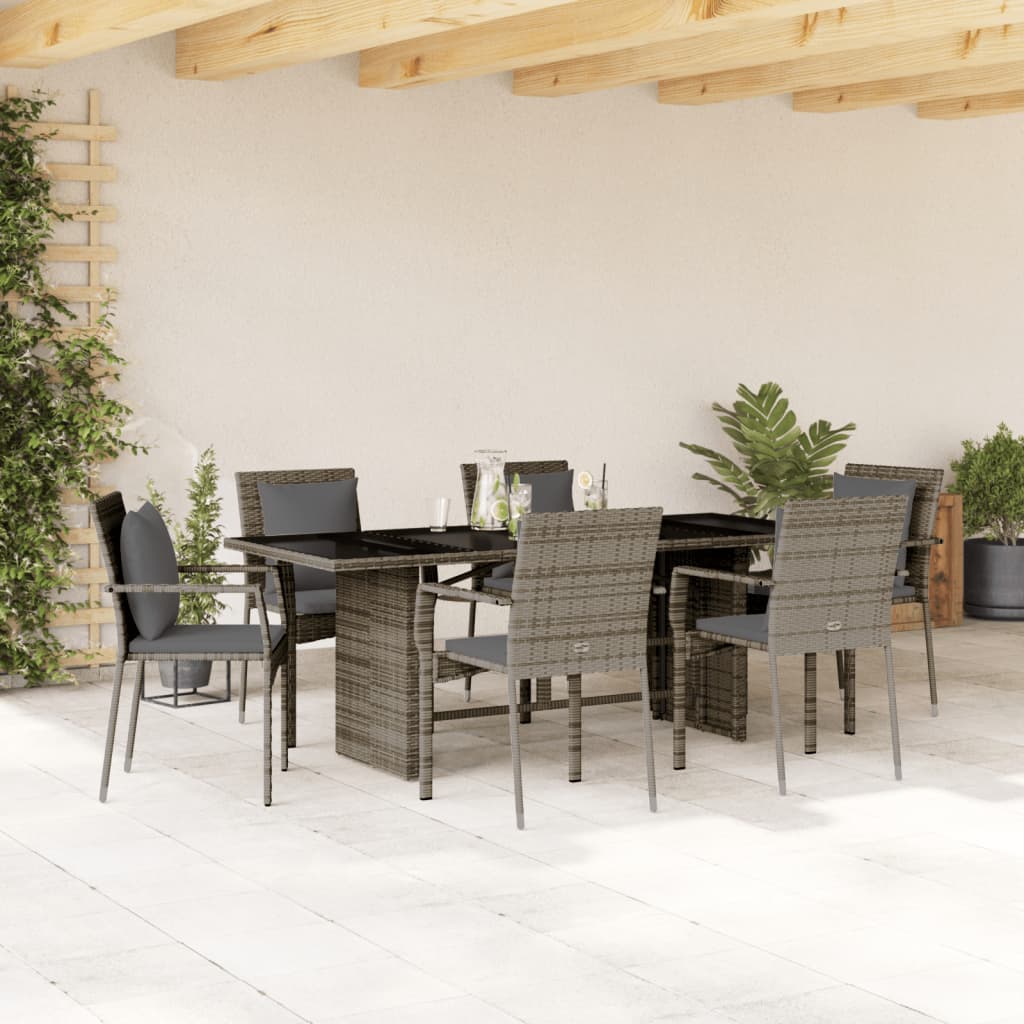 vidaXL 7-delige Tuinset met kussens poly rattan zwart