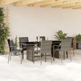 vidaXL 7-delige Tuinset met kussens poly rattan zwart