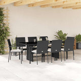 vidaXL 7-delige Tuinset met kussens poly rattan zwart