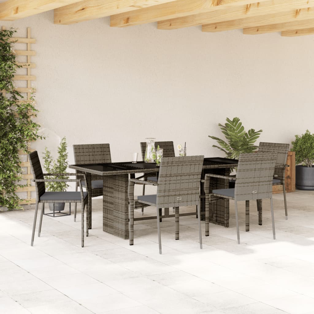 vidaXL 7-delige Tuinset met kussens poly rattan zwart