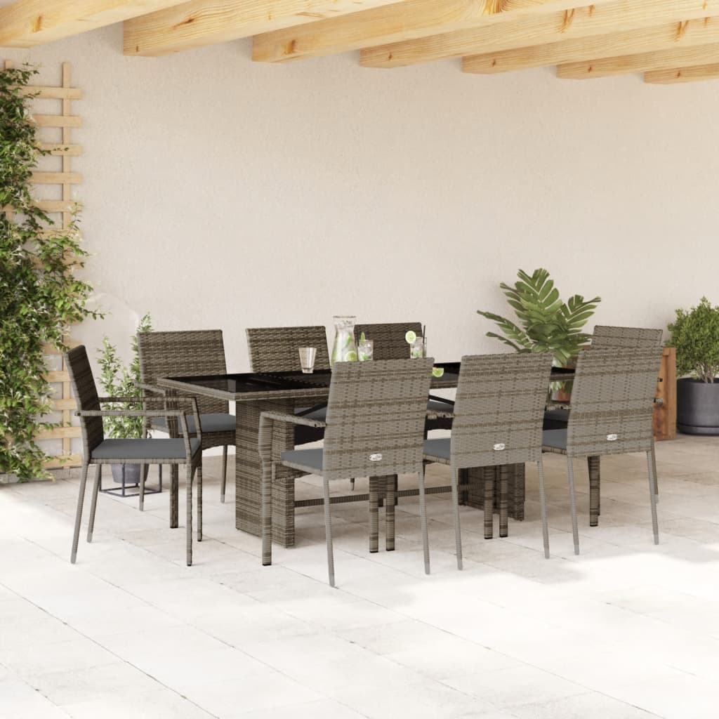 vidaXL 7-delige Tuinset met kussens poly rattan zwart
