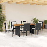 vidaXL 7-Piece Garden Dining Set with Cushions Poly Rattan Black