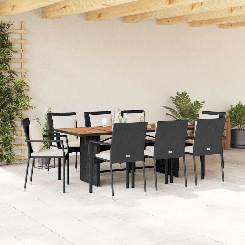 vidaXL 7-Piece Garden Dining Set with Cushions Poly Rattan Black