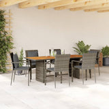 vidaXL 7-Piece Garden Dining Set with Cushions Poly Rattan Black