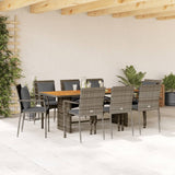 vidaXL 7-Piece Garden Dining Set with Cushions Poly Rattan Black