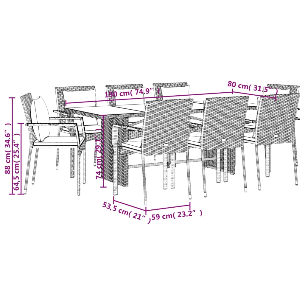 vidaXL 7-Piece Garden Dining Set with Cushions Poly Rattan Black