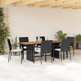 vidaXL 7-Piece Garden Dining Set with Cushions Poly Rattan Black