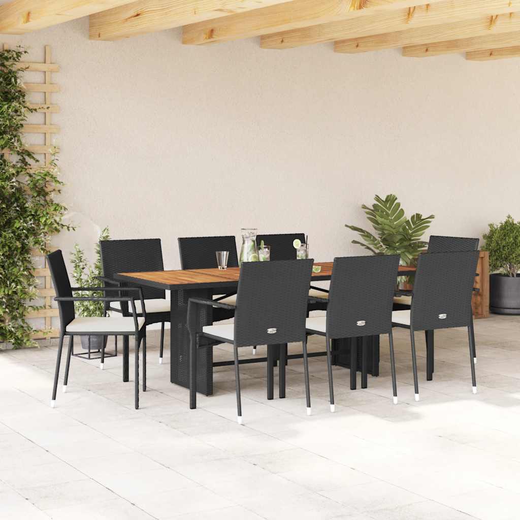 vidaXL 7-Piece Garden Dining Set with Cushions Poly Rattan Black