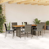 vidaXL 7-Piece Garden Dining Set with Cushions Poly Rattan Black
