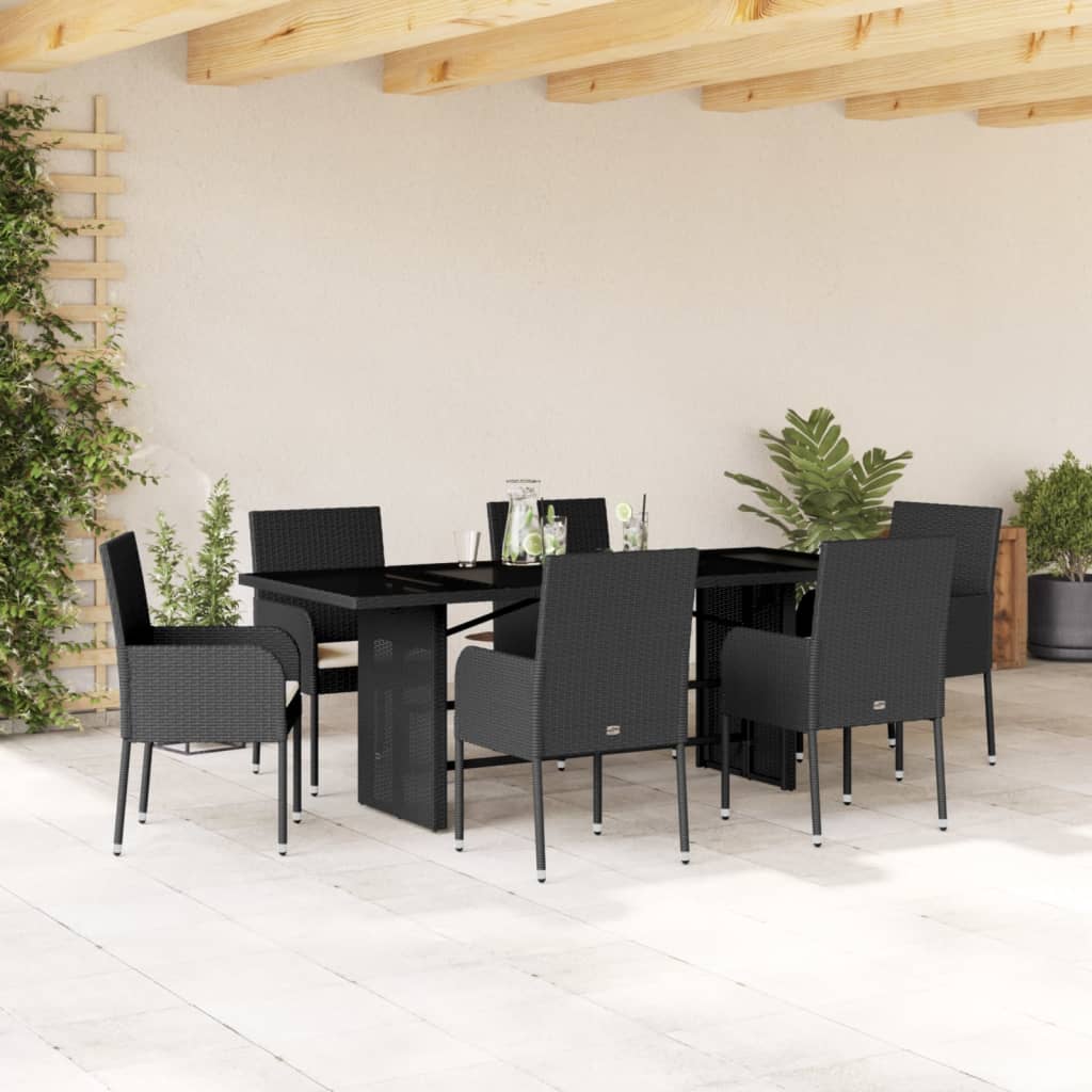 vidaXL 7-delige Tuinset met kussens poly rattan zwart
