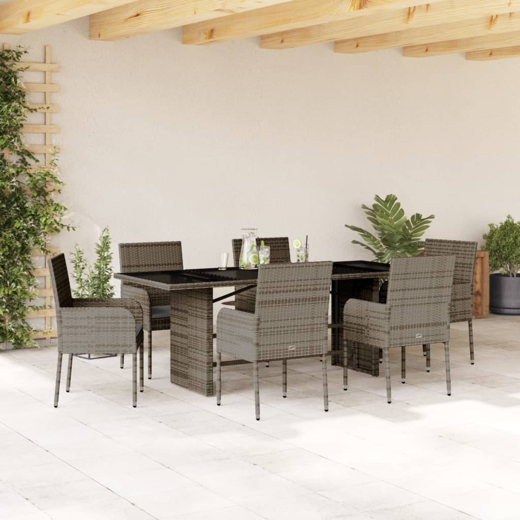 vidaXL 7-delige Tuinset met kussens poly rattan zwart