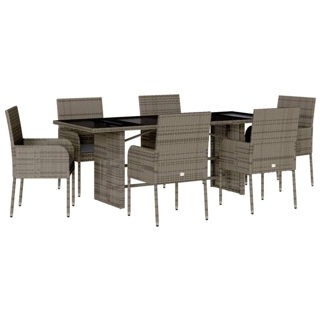 vidaXL 7-delige Tuinset met kussens poly rattan zwart