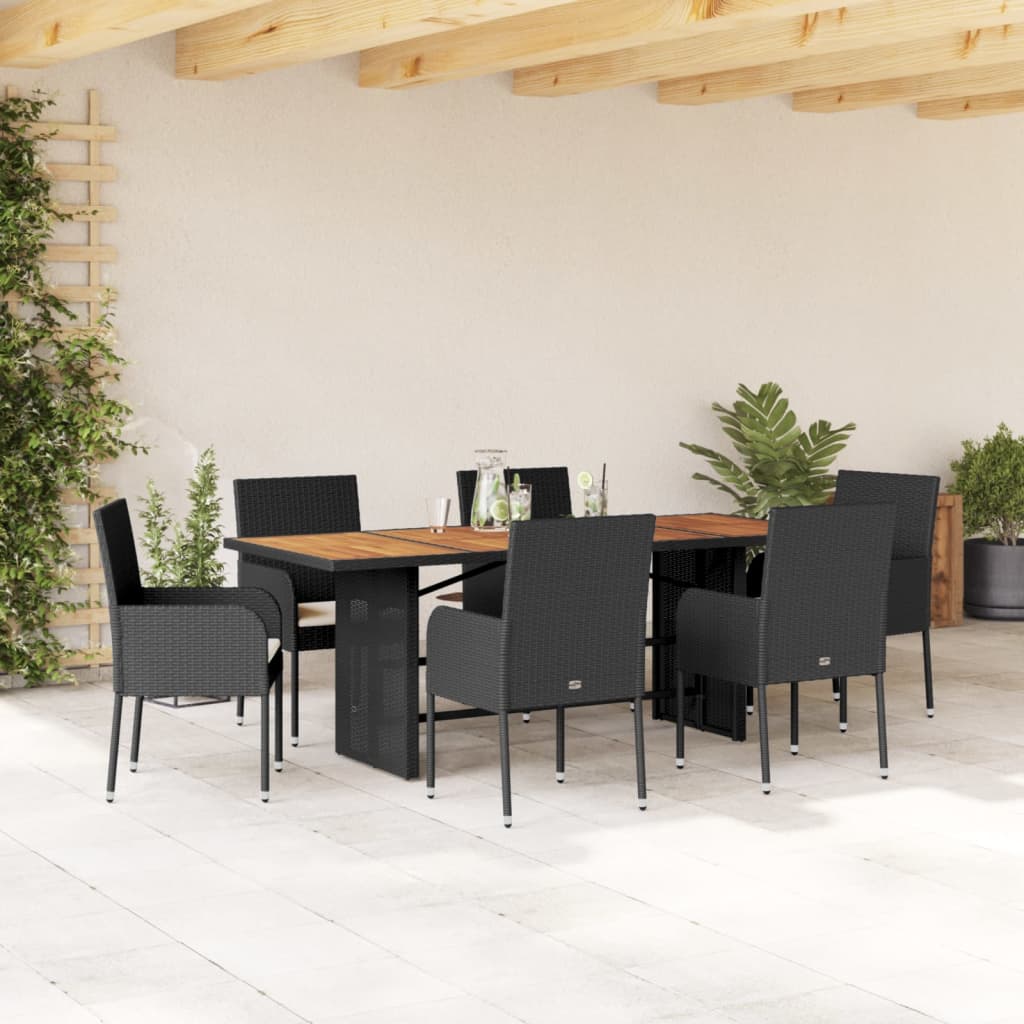 vidaXL 7-delige Tuinset met kussens poly rattan zwart
