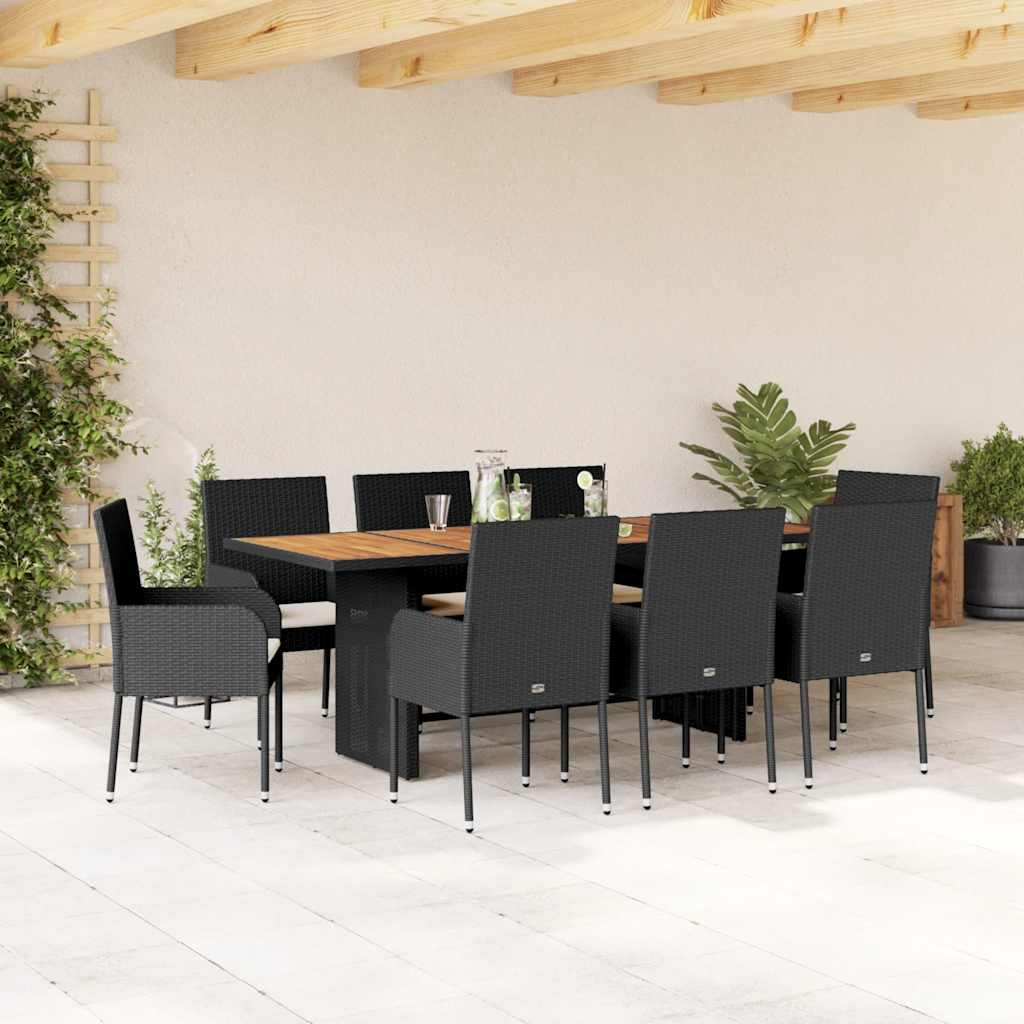 vidaXL 7-delige Tuinset met kussens poly rattan zwart