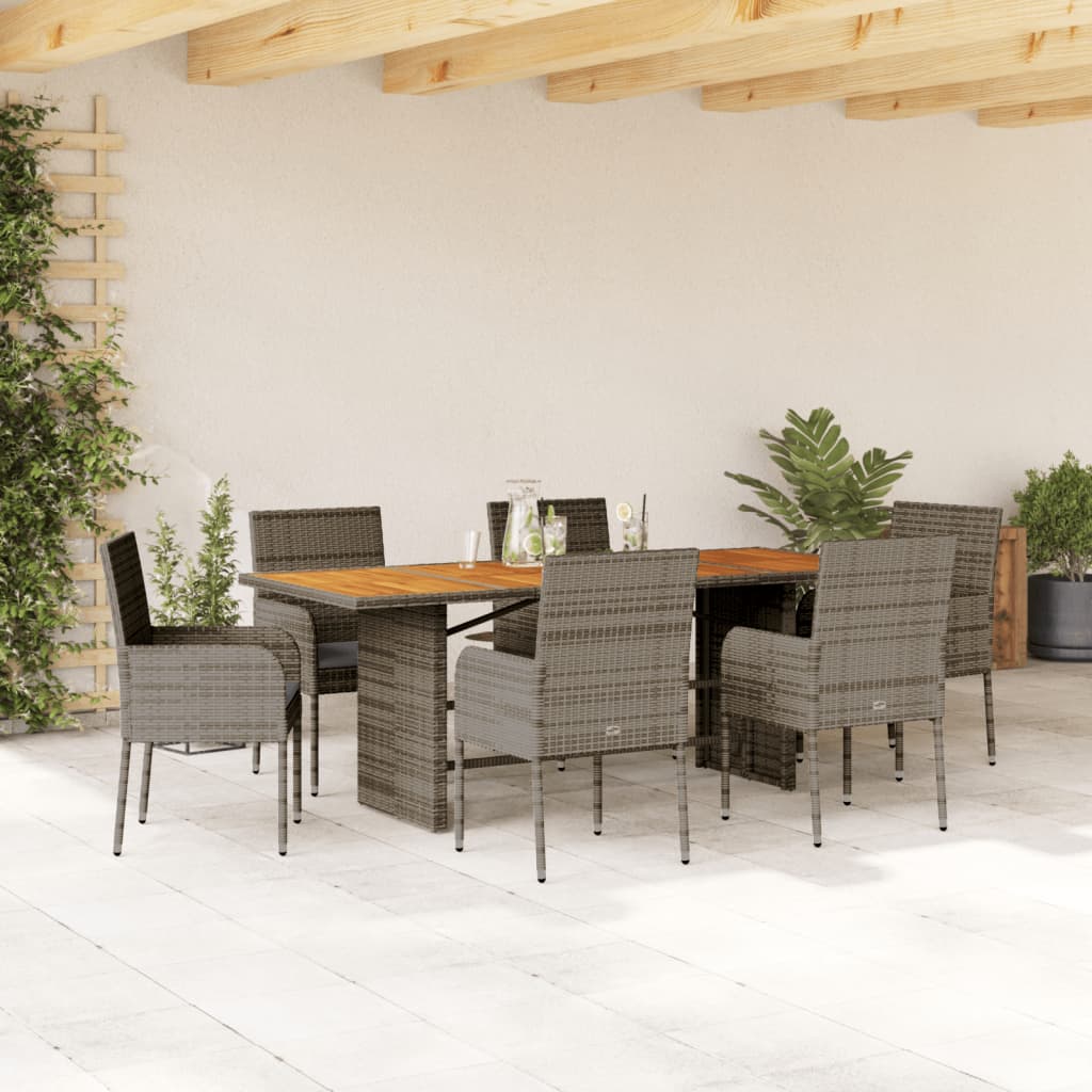 vidaXL 7-delige Tuinset met kussens poly rattan zwart