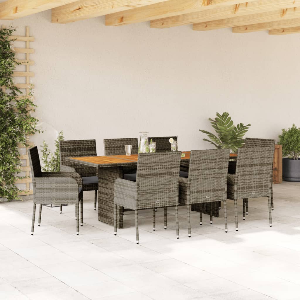 vidaXL 7-delige Tuinset met kussens poly rattan zwart