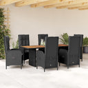 vidaXL 7-delige Tuinset met kussens poly rattan zwart