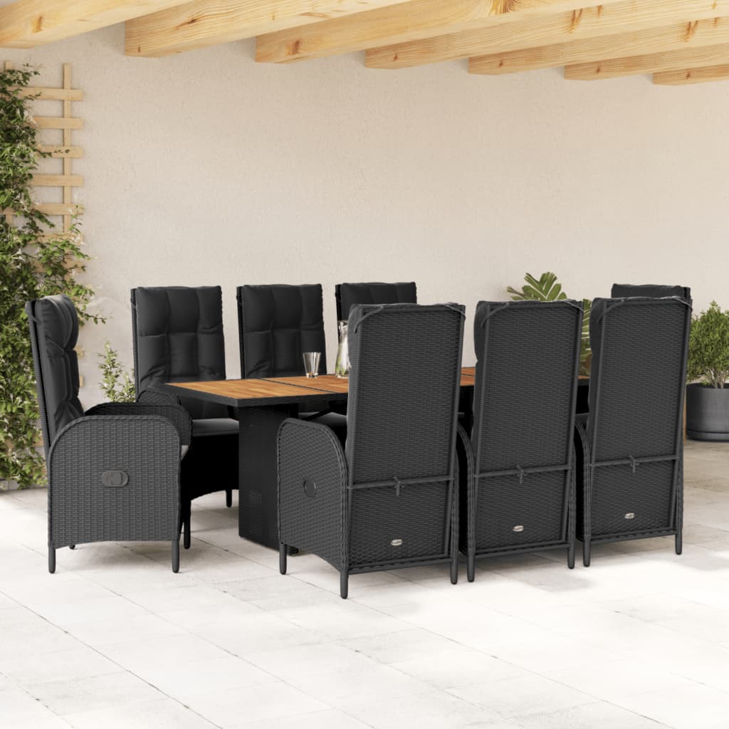 vidaXL 7-delige Tuinset met kussens poly rattan zwart