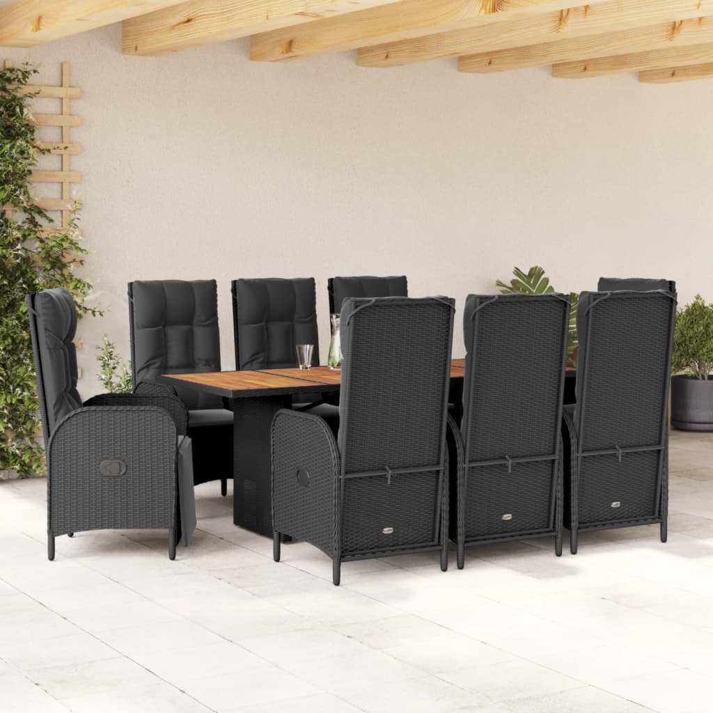 vidaXL 7-delige Tuinset met kussens poly rattan zwart
