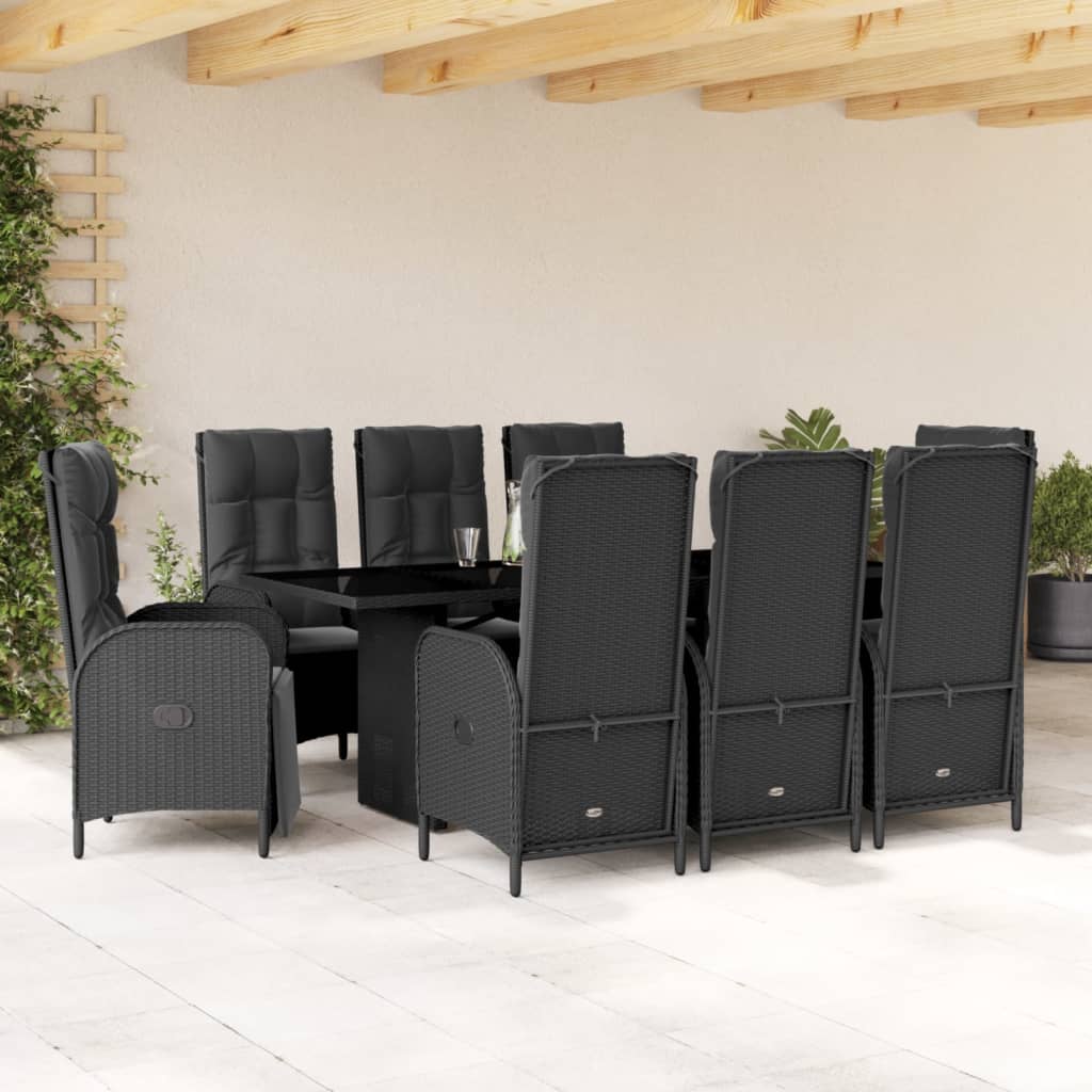 vidaXL 7-delige Tuinset met kussens poly rattan zwart