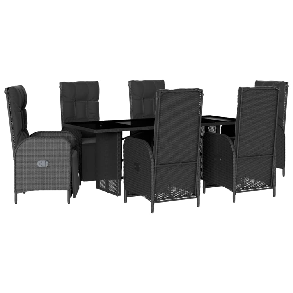 vidaXL 7-delige Tuinset met kussens poly rattan zwart