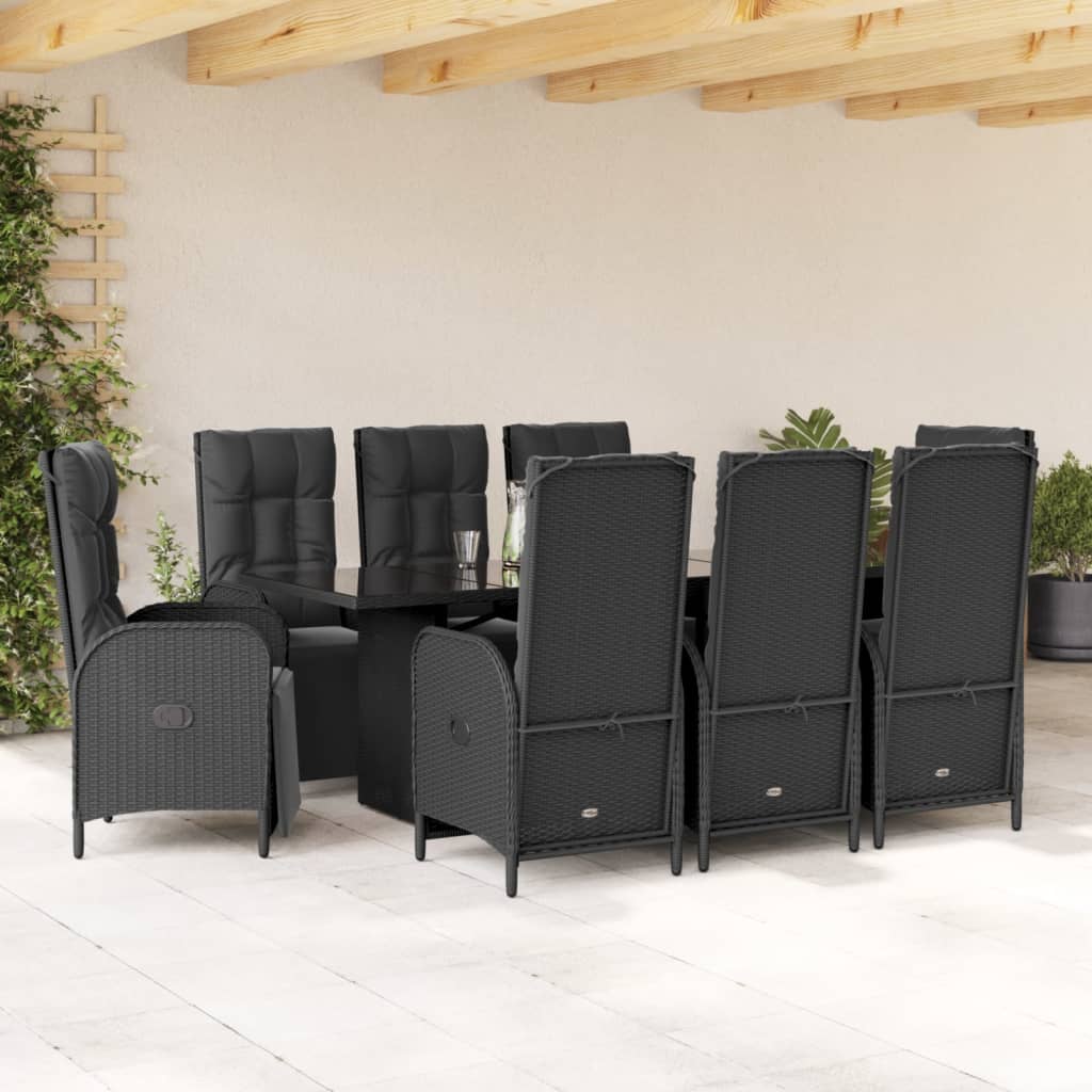 vidaXL 7-delige Tuinset met kussens poly rattan zwart