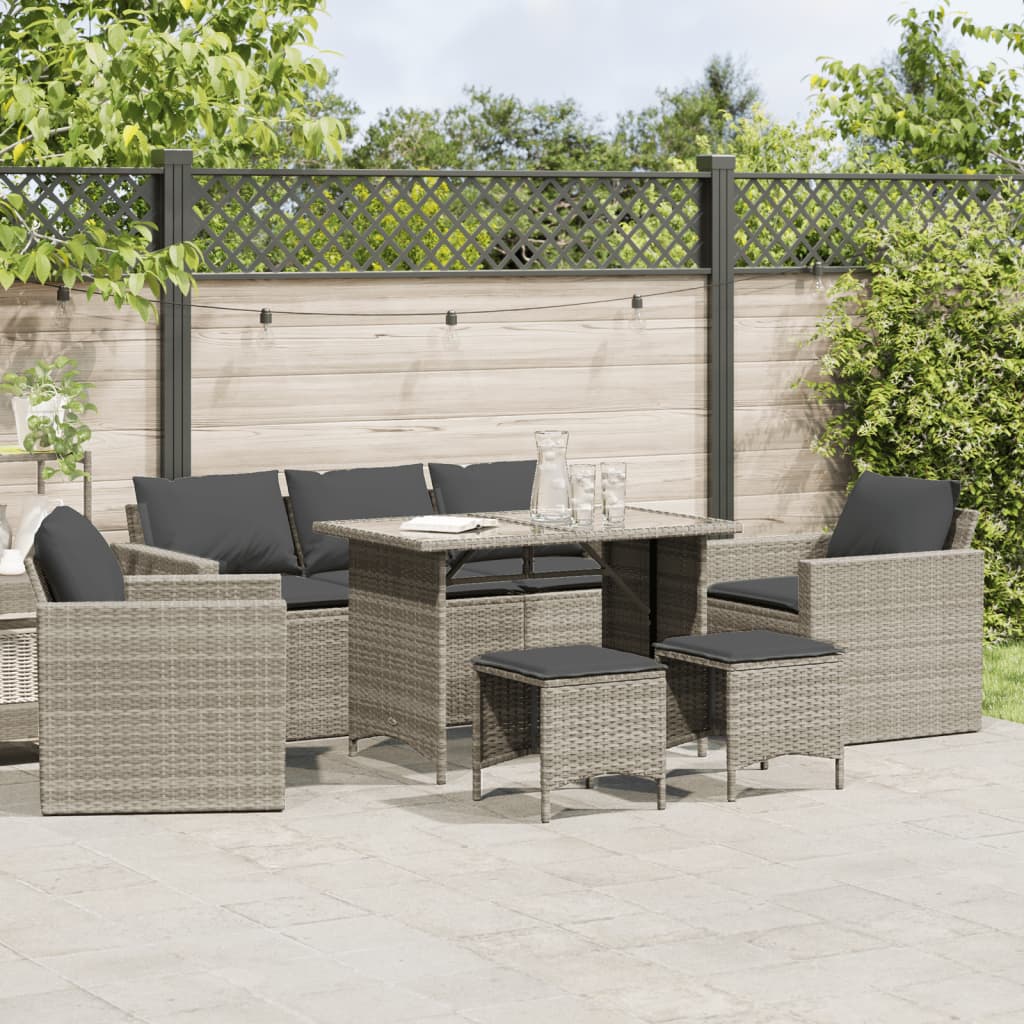 vidaXL 6-delige Loungeset met kussens poly rattan zwart