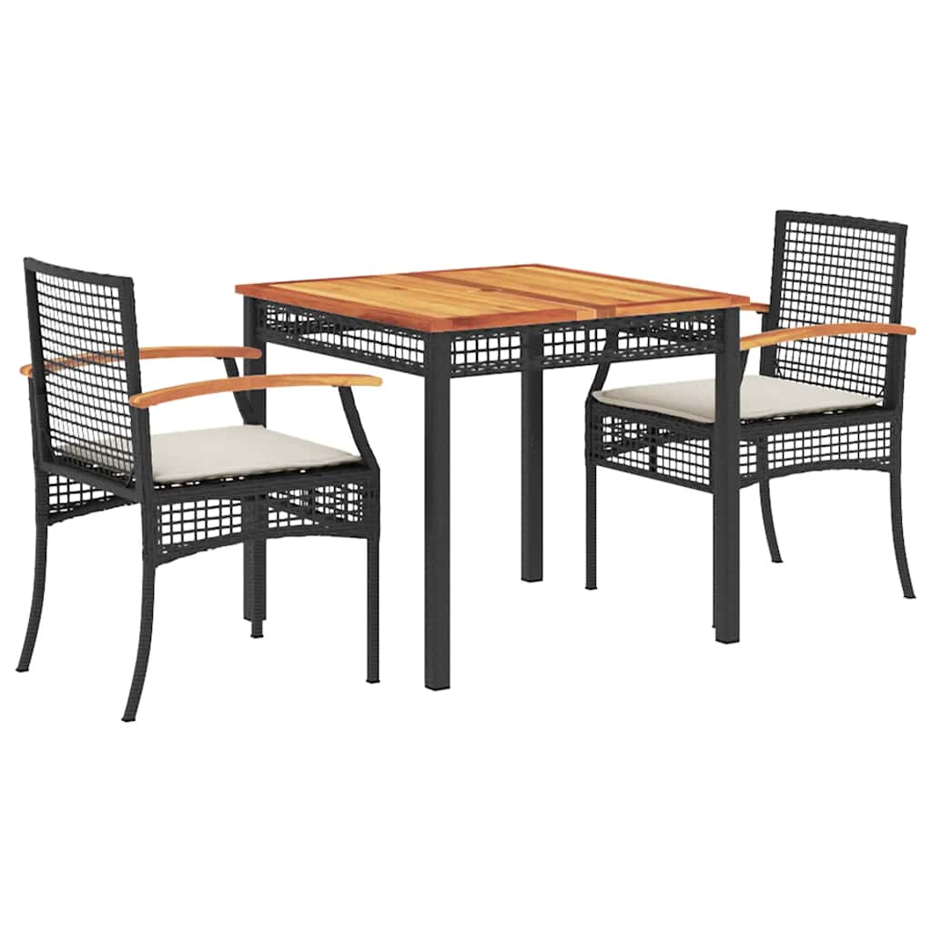 vidaXL 3-delige Tuinset met kussens poly rattan zwart