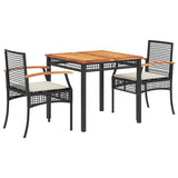 vidaXL 3-delige Tuinset met kussens poly rattan zwart