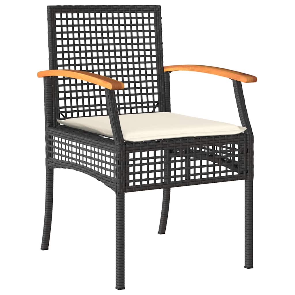 vidaXL 3-delige Tuinset met kussens poly rattan zwart