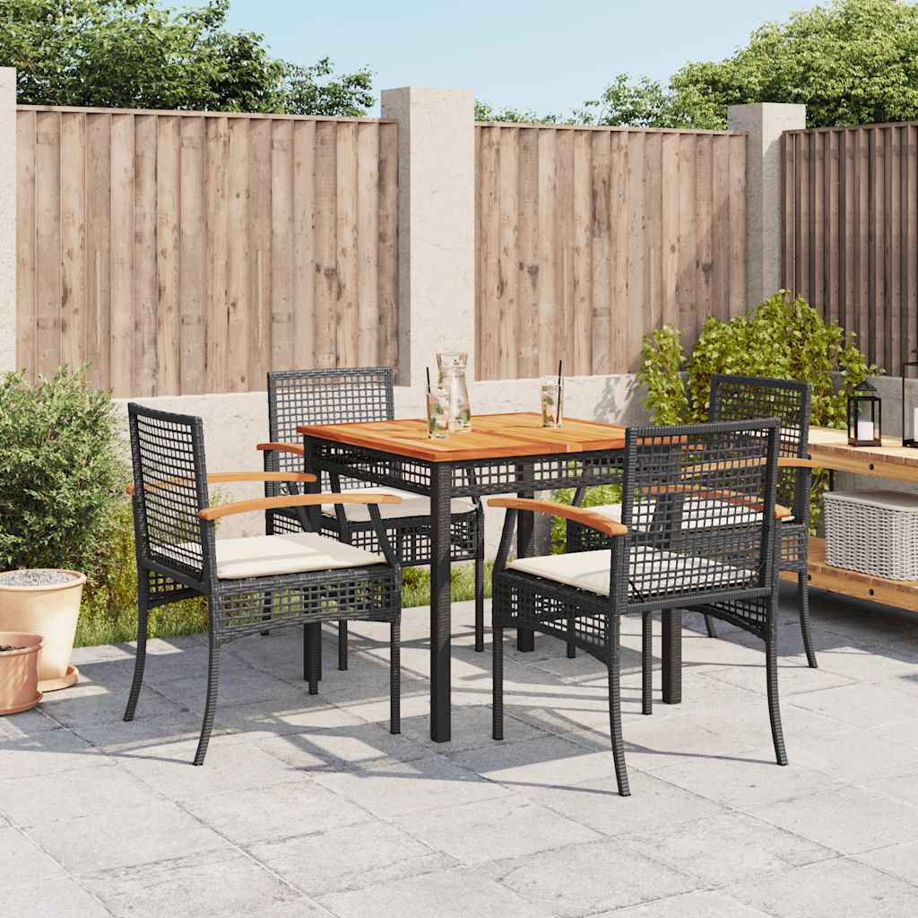 vidaXL 3-delige Tuinset met kussens poly rattan zwart