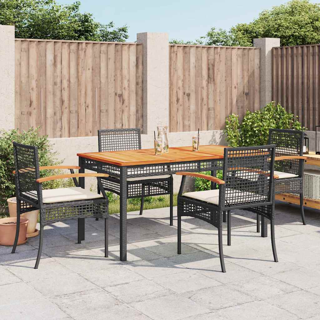 vidaXL 3-delige Tuinset met kussens poly rattan zwart