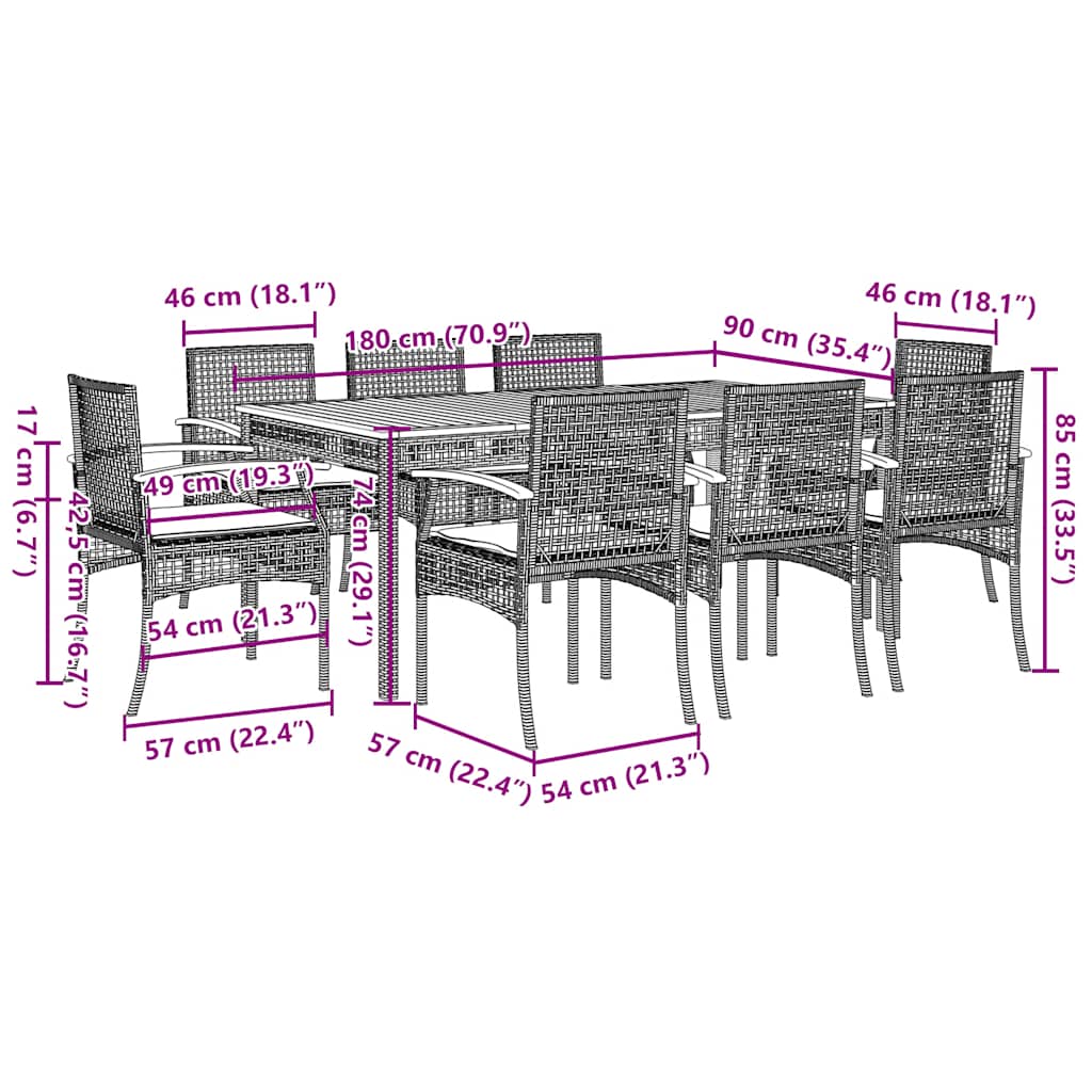 vidaXL 3-Piece Garden Lounge Set with Cushions Poly Rattan Grey