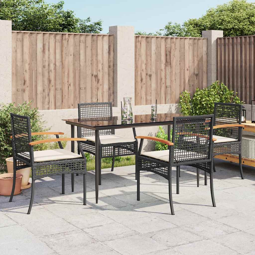 vidaXL 3-delige Tuinset met kussens poly rattan zwart
