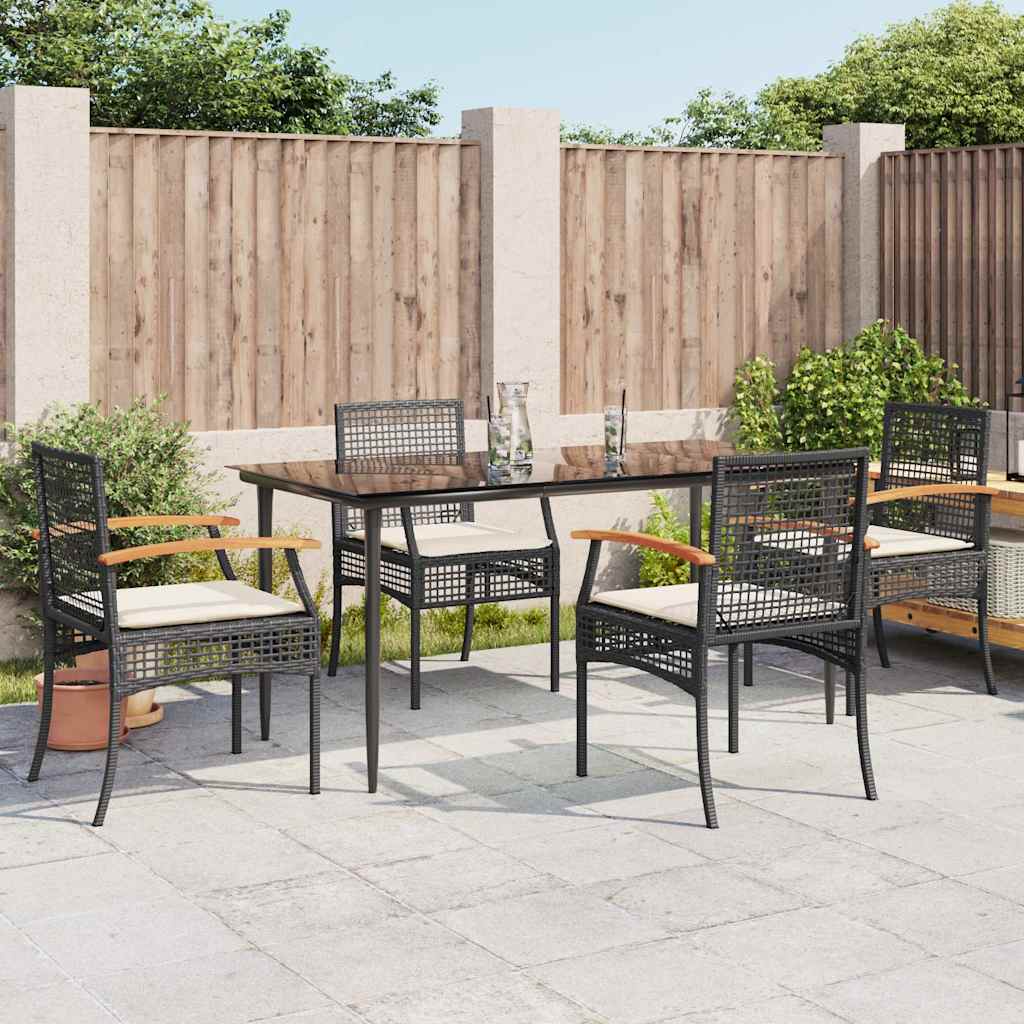 vidaXL 3-delige Tuinset met kussens poly rattan zwart