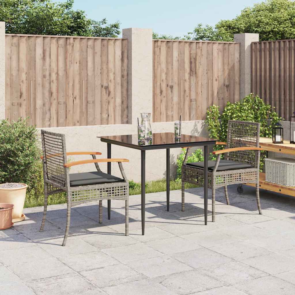 vidaXL 3-delige Tuinset met kussens poly rattan zwart