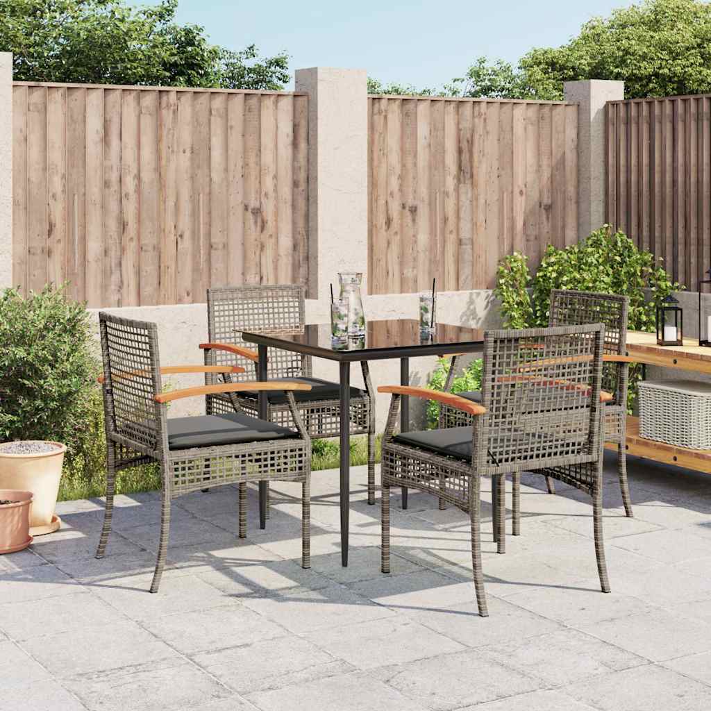 vidaXL 3-delige Tuinset met kussens poly rattan zwart