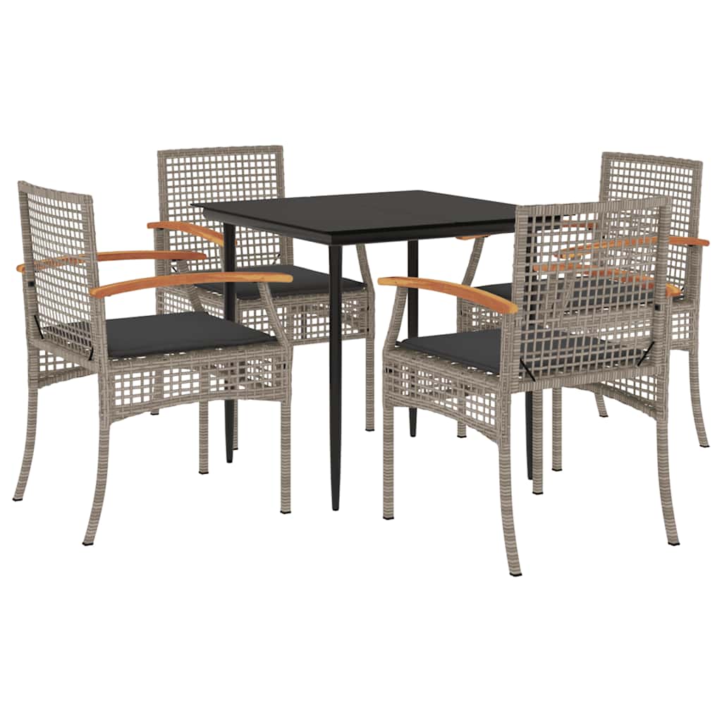 vidaXL 3-delige Tuinset met kussens poly rattan zwart