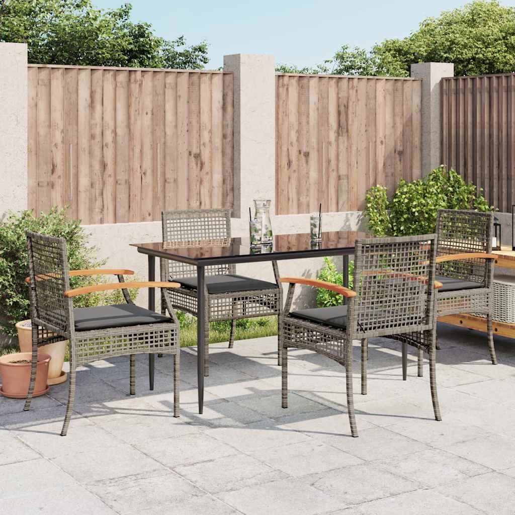 vidaXL 3-delige Tuinset met kussens poly rattan zwart
